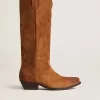 Wish Star Stiefel aus cognacfarbenem Wildleder mit farblich abgestimmtem Stern-Intarsienmuster