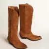 Wish Star Stiefel aus cognacfarbenem Wildleder mit farblich abgestimmtem Stern-Intarsienmuster