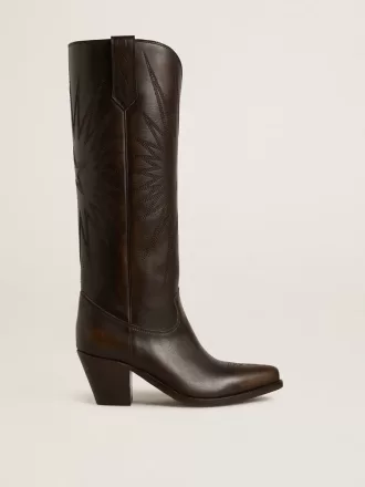Wish Star Stiefel aus dunkelbraunem Leder mit ton-in-ton gesticktem Stern