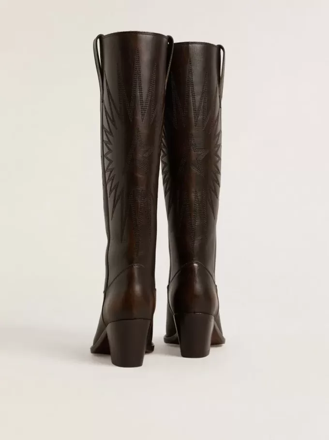Wish Star Stiefel aus dunkelbraunem Leder mit ton-in-ton gesticktem Stern