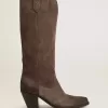 Wish Star Stiefel aus dunkelbraunem Wildleder mit farblich abgestimmtem Stern-Intarsienmuster