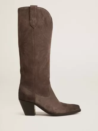 Wish Star Stiefel aus dunkelbraunem Wildleder mit farblich abgestimmtem Stern-Intarsienmuster