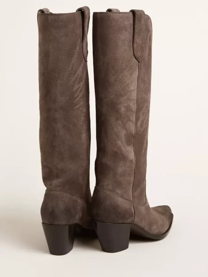 Wish Star Stiefel aus dunkelbraunem Wildleder mit farblich abgestimmtem Stern-Intarsienmuster