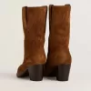 Wish Star Stiefel für Damen aus cognacfarbenem Wildleder mit Sternstickerei