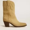 Wish Star Stiefeletten aus sandfarbenem, gewachstem Wildleder mit Sternstickerei