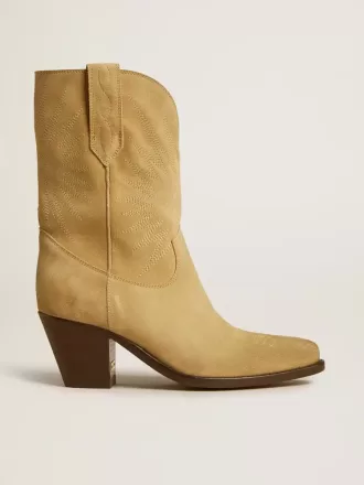 Wish Star Stiefeletten aus sandfarbenem, gewachstem Wildleder mit Sternstickerei