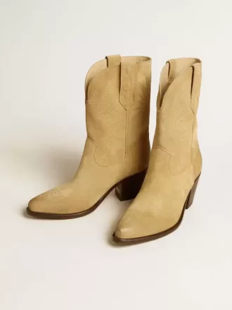 Wish Star Stiefeletten aus sandfarbenem, gewachstem Wildleder mit Sternstickerei