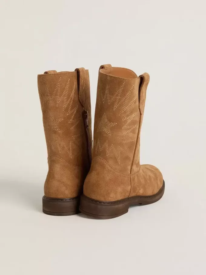 Wish Teen Stiefel aus kamelfarbenem Wildleder mit Sternstickerei