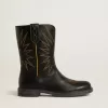 Wish Teen Stiefel aus schwarzem Leder mit gelber Sternstickerei