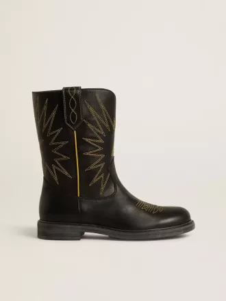 Wish Teen Stiefel aus schwarzem Leder mit gelber Sternstickerei