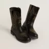 Wish Teen Stiefel aus schwarzem Leder mit gelber Sternstickerei