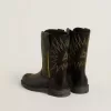 Wish Teen Stiefel aus schwarzem Leder mit gelber Sternstickerei