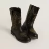 Wish Young Stiefel aus schwarzem Leder mit gelber Sternstickerei