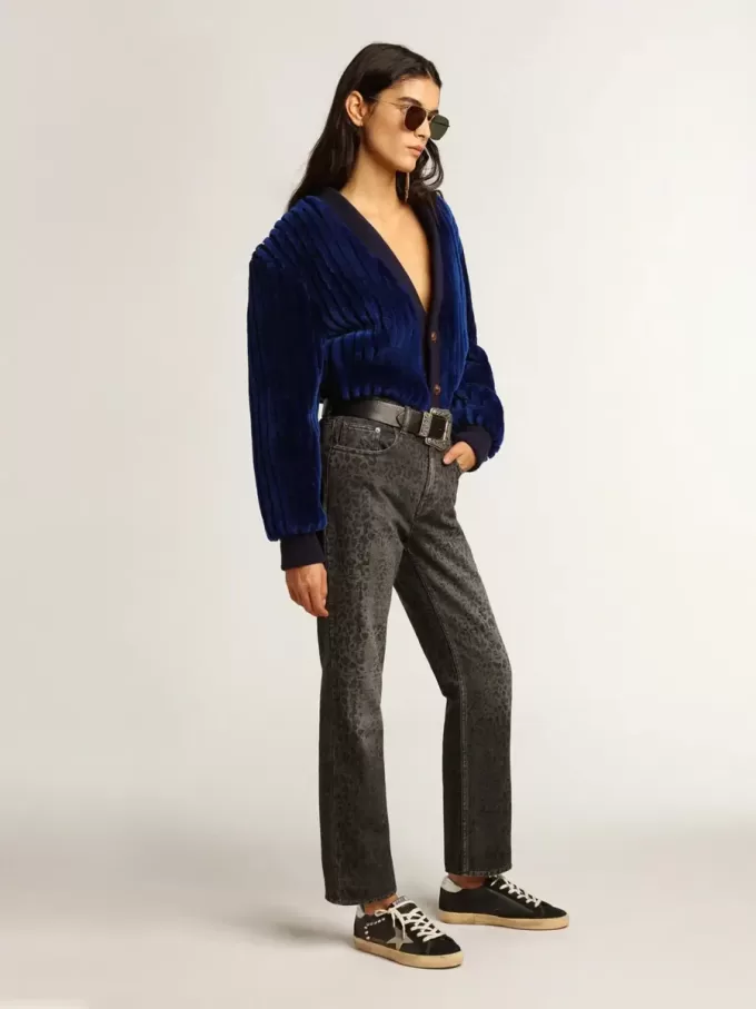 Women’s Super-Star aus schwarzem Leder und Wildleder mit silbernen Nieten
