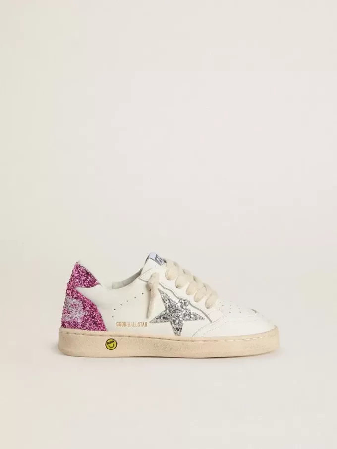 Young Ball Star mit silbernem Glitzerstern und rosa Glitzer-Fersenlasche