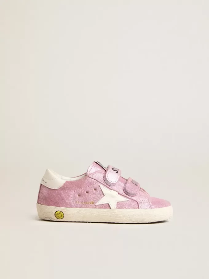 Young Old School aus metallisch-rosa Wildleder mit weißem Lederstern und Fersenlasche Young Old School aus metallisch-rosa Wildleder mit weißem Lederstern und Fersenlasche