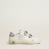 Young Old School aus weißem Leder mit silbernem Swarovski-Kristall-Fersenriemen und Riemen