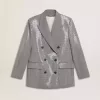 Zweireihige Boyfriend-Jacke aus Wolle mit Mikro-Hahnentrittmuster und Pailletten