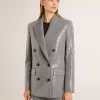 Zweireihige Boyfriend-Jacke aus Wolle mit Mikro-Hahnentrittmuster und Pailletten