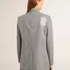 Zweireihige Boyfriend-Jacke aus Wolle mit Mikro-Hahnentrittmuster und Pailletten