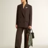 Zweireihiger Damenblazer aus dunkelbrauner Wolle mit feinem Streifenmuster Zweireihiger Damenblazer aus dunkelbrauner Wolle mit feinem Streifenmuster