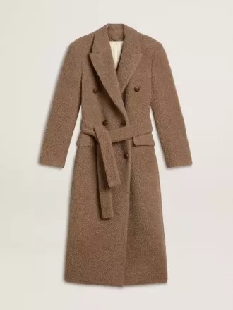 Zweireihiger Damenmantel aus beigem Wollgemisch